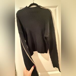 VICI Black Ribbed Sweater with Gold Trim - Size Small